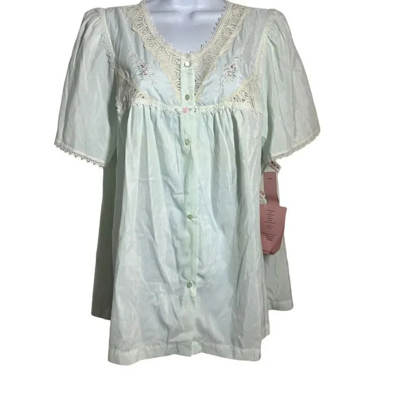 Vintage Vanity Fair Size Large BLENDAIRE Pajama Top NWT Mint grain lace trim - Picture 8 of 8